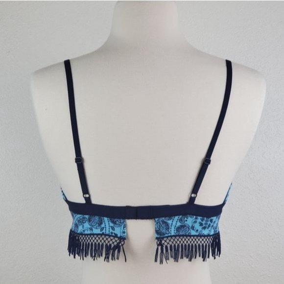 Jasmine & Ginger Wire-free Triangle Bandana Blue Paisley Bra Undergarment Top 12 - Picture 4 of 6